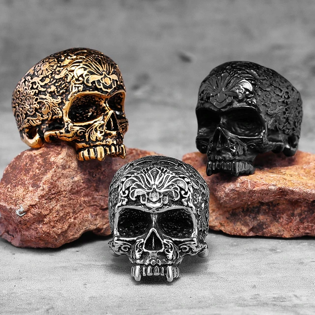 Stainless Steel Skull Ring Men's Cool Skull Punk Biker Band Ring Men Boys Jewelry  Rings | Fruugo BH