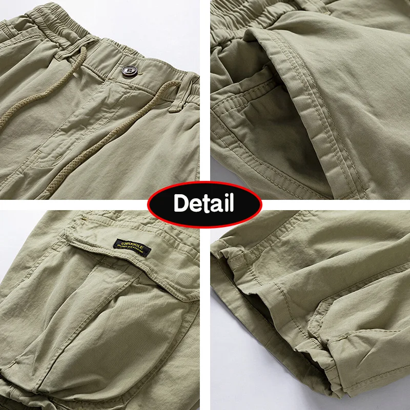 Men Summer Solid Color Outdoor Leisure Cargo Comfortable Shorts Men Elastic Waist Loose Straight High-Quality Design Shorts Male 6