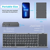 3-Folding Keyboard Mini Wireless Keyboard Foldable Dual Bluetooth Keyboard with Touchpad for Windows Android IOS iPad Phone 4