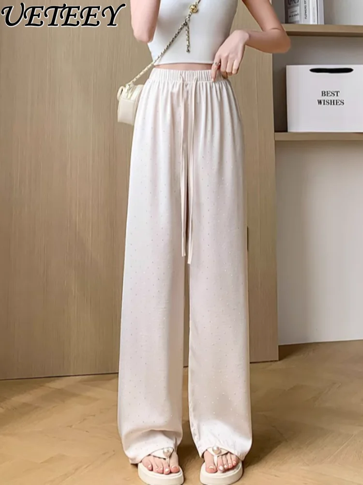 

Advanced Rhinestone Wide-Leg Pants for Women 2024 Spring/Summer High Waist Drooping Straight Loose Casual Mopping Trousers