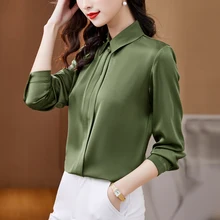 

Fashion Women Shirt Chiffon Blouses for Women Long Sleeve Open Stitch Shirt Solid Polo Neck Blouse 2022 Spring Woman Basic Shirt