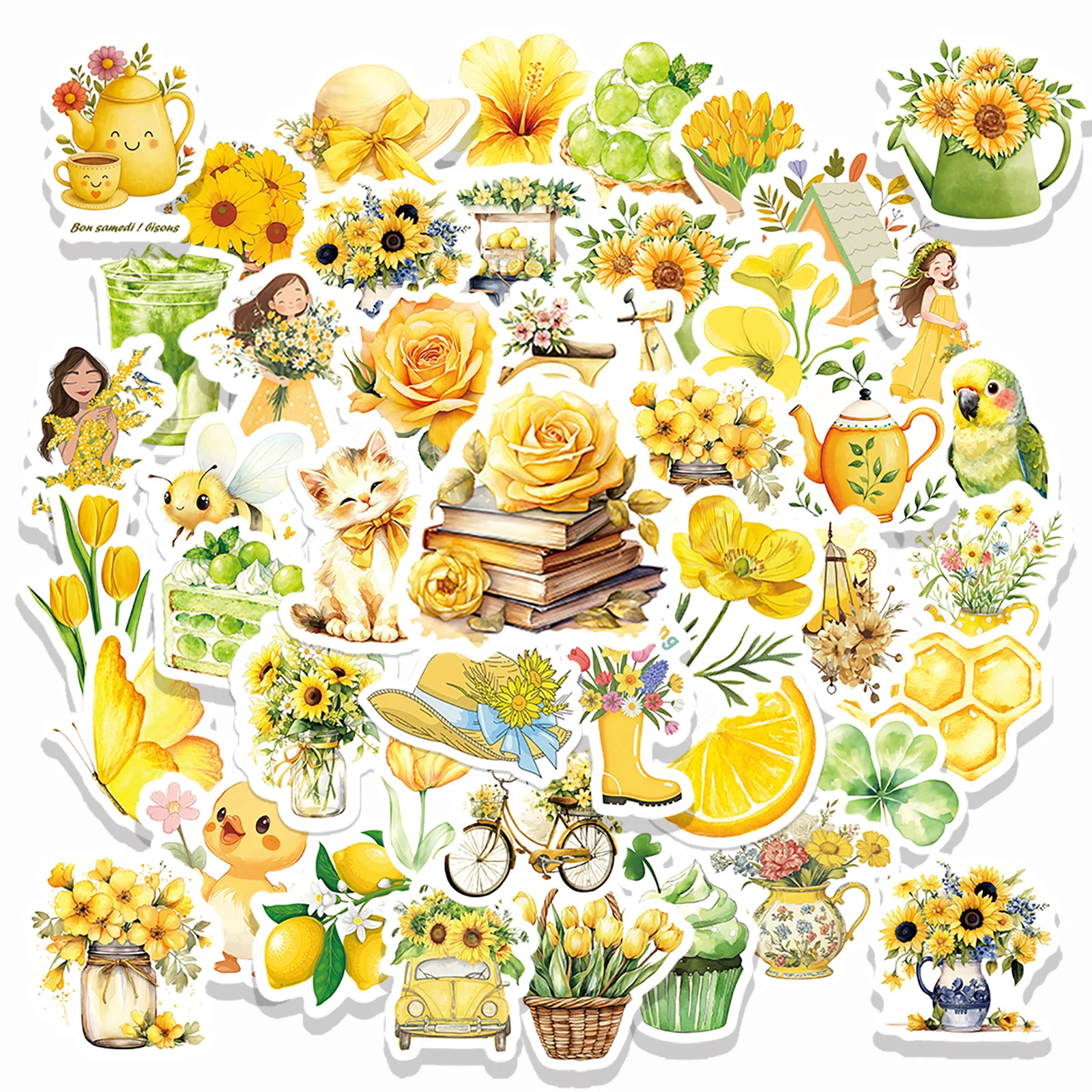 50Pcs 귀여운 꿀벌 꽃 스티커 노트북 스크랩북 수하물 기타 헬멧에 대한 신선한 소녀 스티커 DIY 낙서 미적 스티커