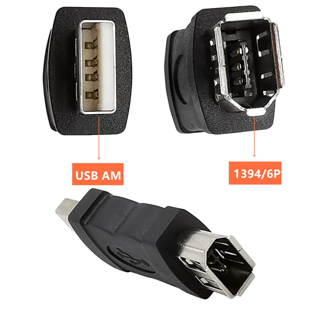 FireWire 400 1394 adapter USB2.0 AM to 1394 6P female adapter firewire ieee 1394 6 pin female to usb 2 0 type a male adaptor adapter cameras mobile phones mp3 player pdas black