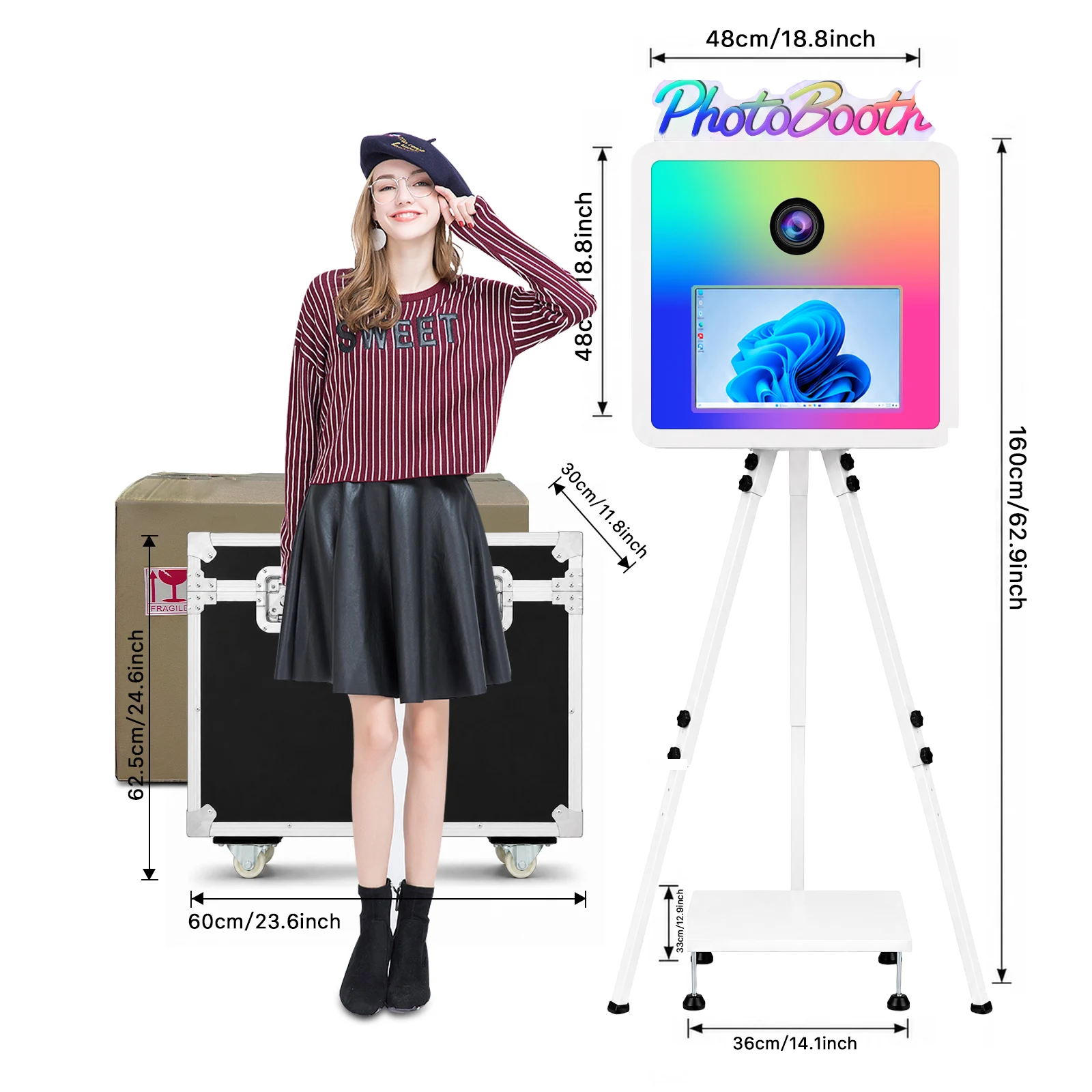 화려한 RGB 15.6인치 터치스크린 DSLR 카메라 포토 부스, 삼각대 포토 부스, 다양한 행사 및 대여에 적합