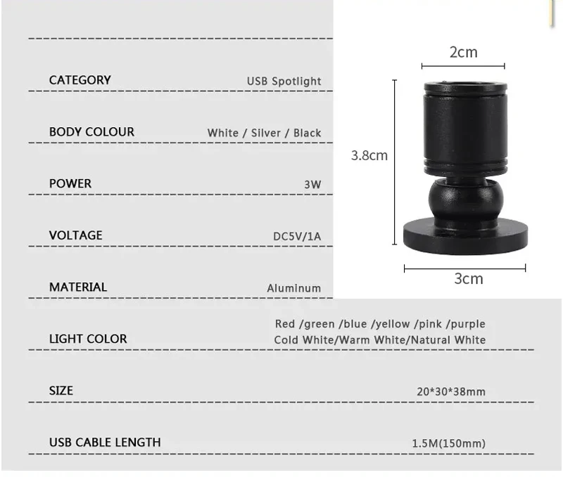 Led USB Spotlight 3W DC5V Jewelry Cabinet Showcase Counter Lamp Surface Mounted Ceiling Mini  Downlight fixture 2