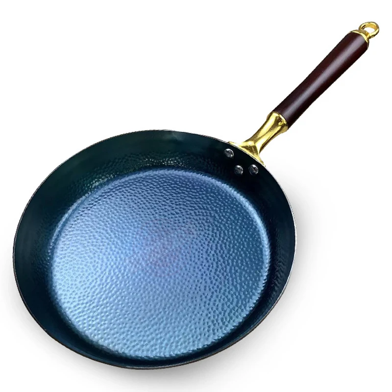 

Blue Frying Pan Hammered Iron Wok Nonstick 30cm Pan Skillet,PFAS-Free,Detachable Wooden Handle,Dishwasher Safe,Oven Safe,Blue