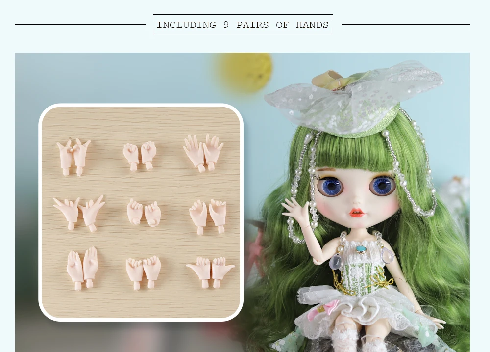 Zoey – Premium Custom Neo Blythe Roheliste juuste, valge naha ja mati naeratava näoga nukk 2