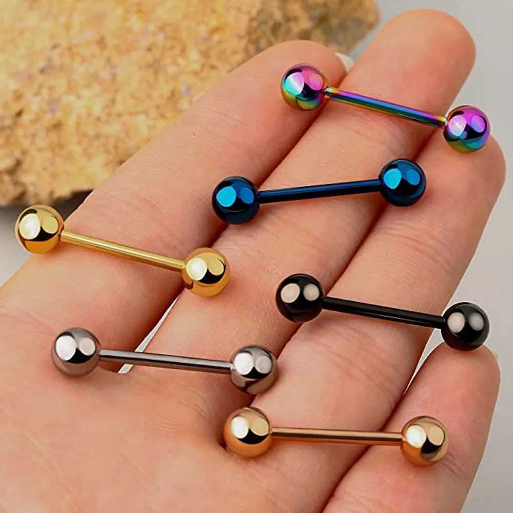 Piercing Jewelry 6PCS Titanium Tongue Rings Colorful Tongue Barbell 12mm 14mm 16mm 18mm