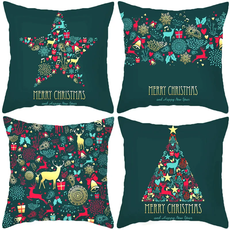 

Christmas Decor Pillowcase 45x45cm Holiday Farmhouse Home Decorative Cushion Cover Cute Dwarfs Reindeer Print Linen Pillow Cover