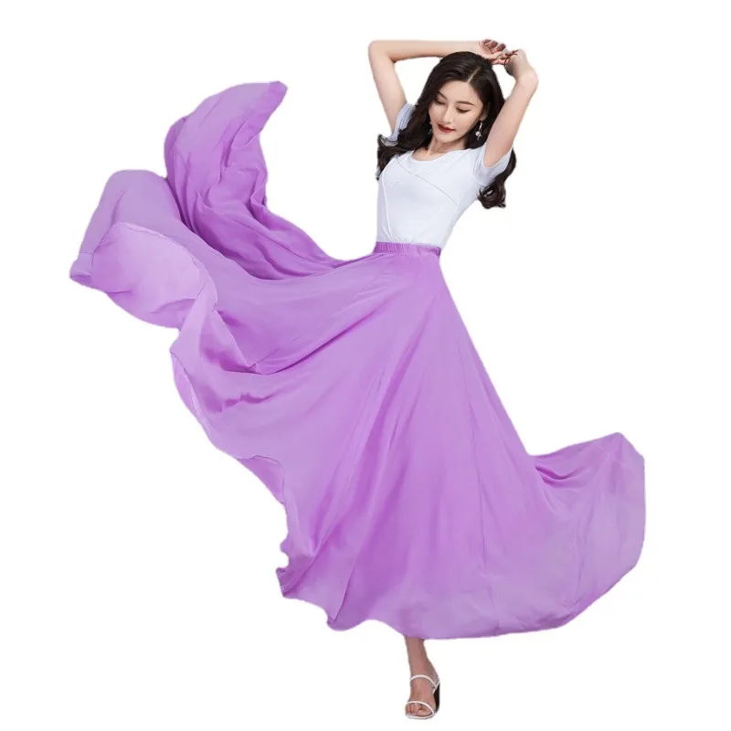 

plus size Custom made High Waist Chiffon Skirt Elastic Waist Casual Long Maxi Skirts pleated skirts 9 meter Sweep