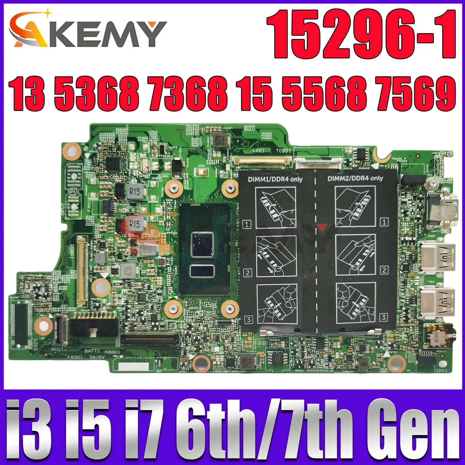 

Материнская плата для ноутбука Dell Inspiron 13, 5368, 7368, 15, 5568, 7569, 7778, 15296-1 с процессором i3, i5, i7 6-го/7-го поколения, 0C1HX7, 0JV40X, 0P380W