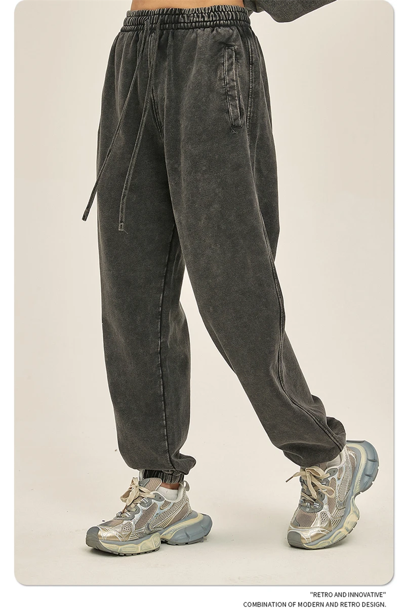 ZODF Retro Autumn Winter Men Batik Washed Cotton Sweatpants Unisex Loose Heavy Weight 420gsm Solid Joggers Pants HY0666