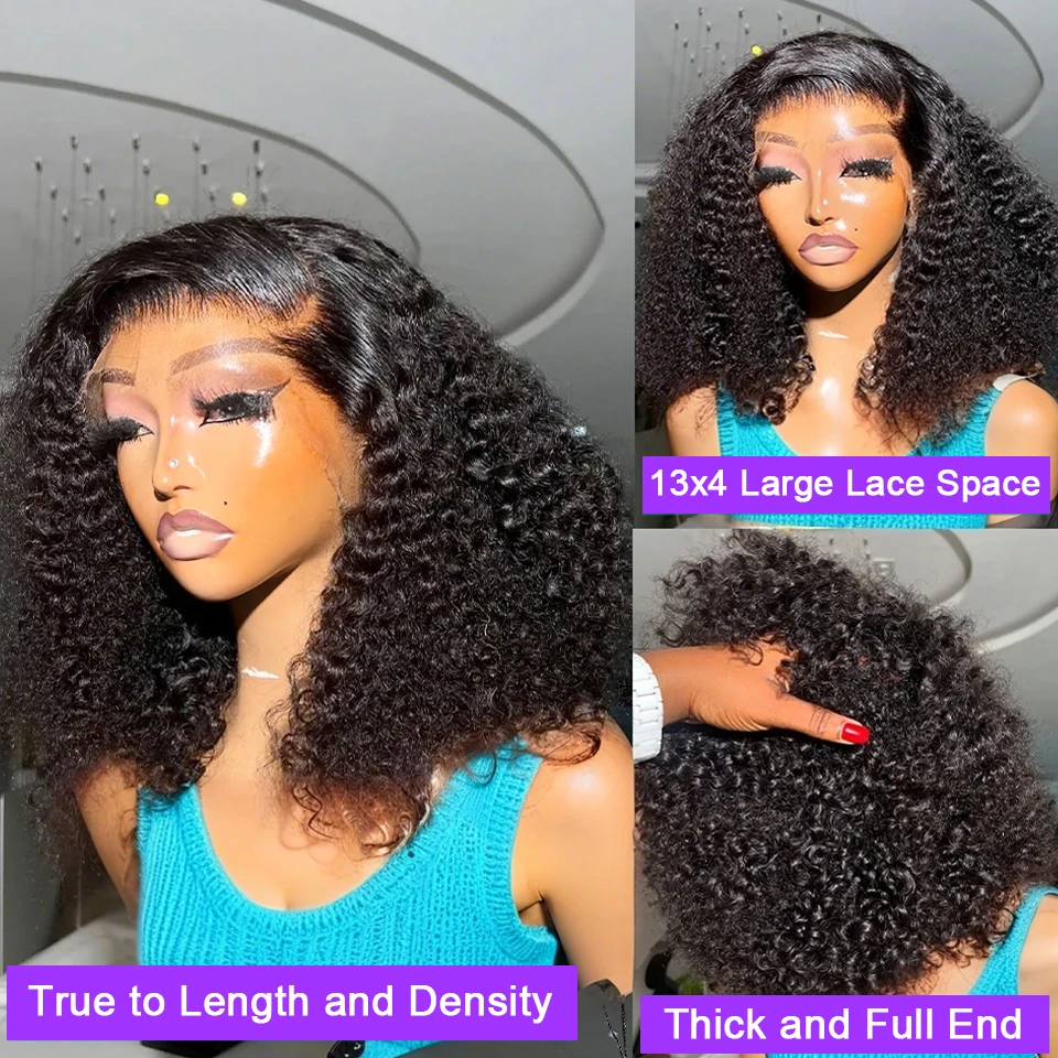 Deep Wave BOB Wig Human Hair 13x4 HD Curly BOB Lace Front Wigs Human Hair Pre Plucked Short Curly Frontal BOB Wigs For Black Women Wet And Wavy 12 14 16 Inch 2