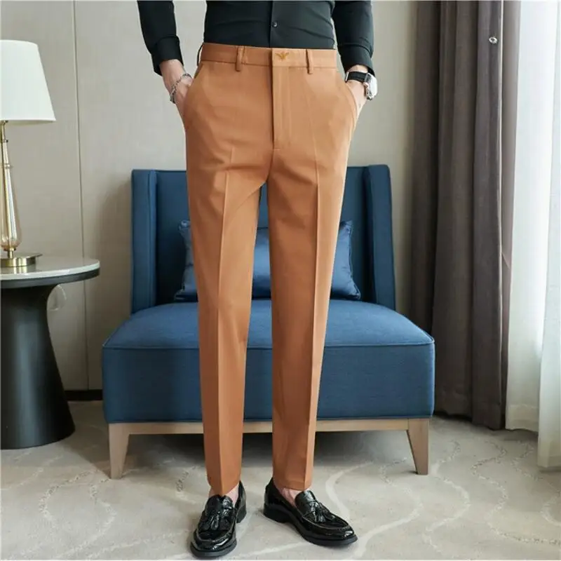 Autumn Mens Fashion Embroidered Trousers Korean Business Dress Solid Suit Pant Formal Office Social Slim Fit Casual Suit Pants business pants suit pants men pants