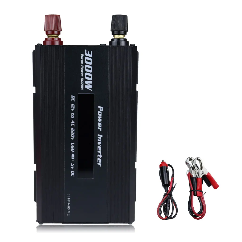 Sine Wave Car Inverter DC 12V to AC 220V Screen Display Short Circuit Protection Built-in Fan Automobile Converter Red/Black