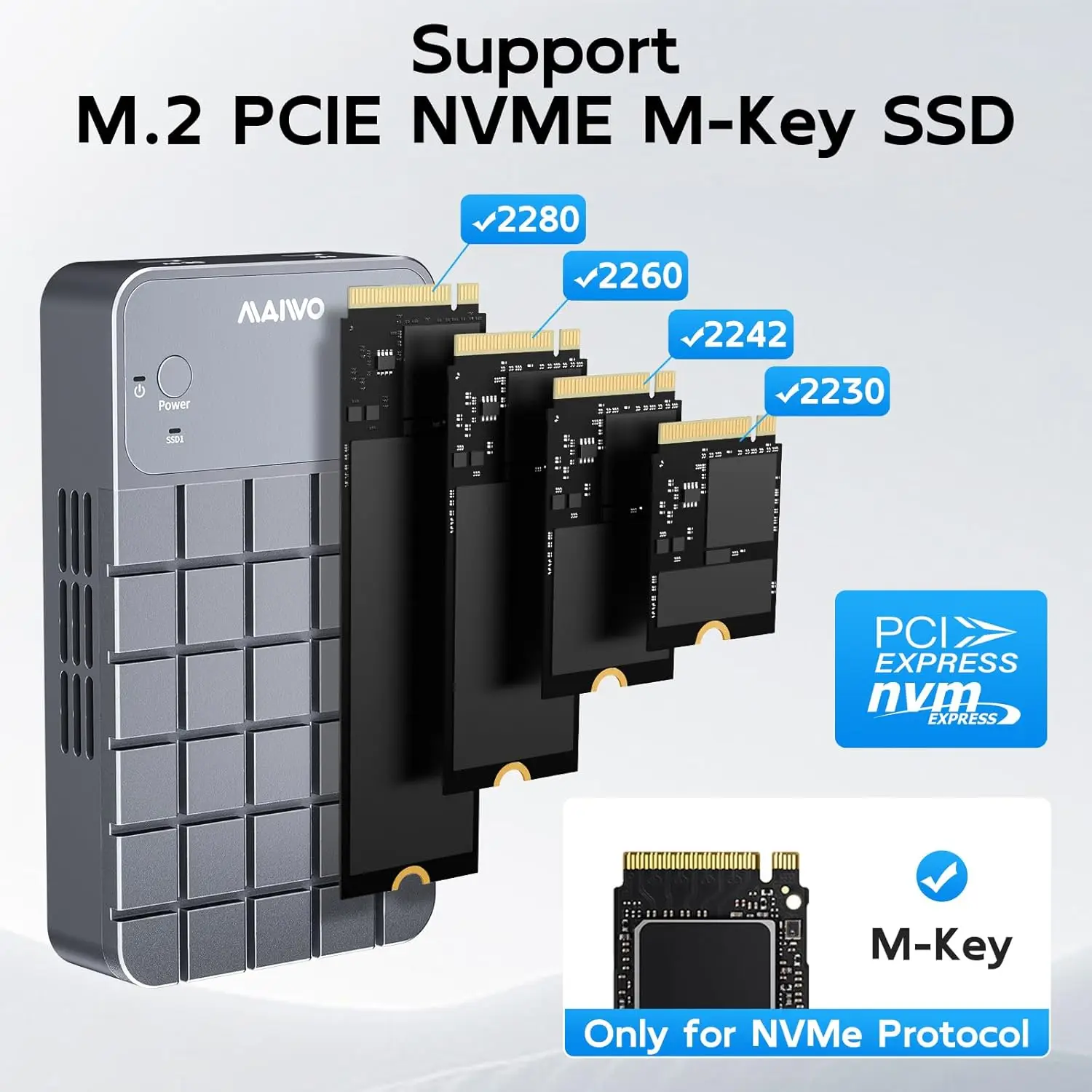 마이워 RAID NVMe 인클로저 USB3.2 GEN2x2 20Gbps 듀얼 베이 M.2 NVME SSD 케이스 리더 (RAID 0/1/PM/JBOD 지원, 쿨링 팬, 알루미늄 케이스)