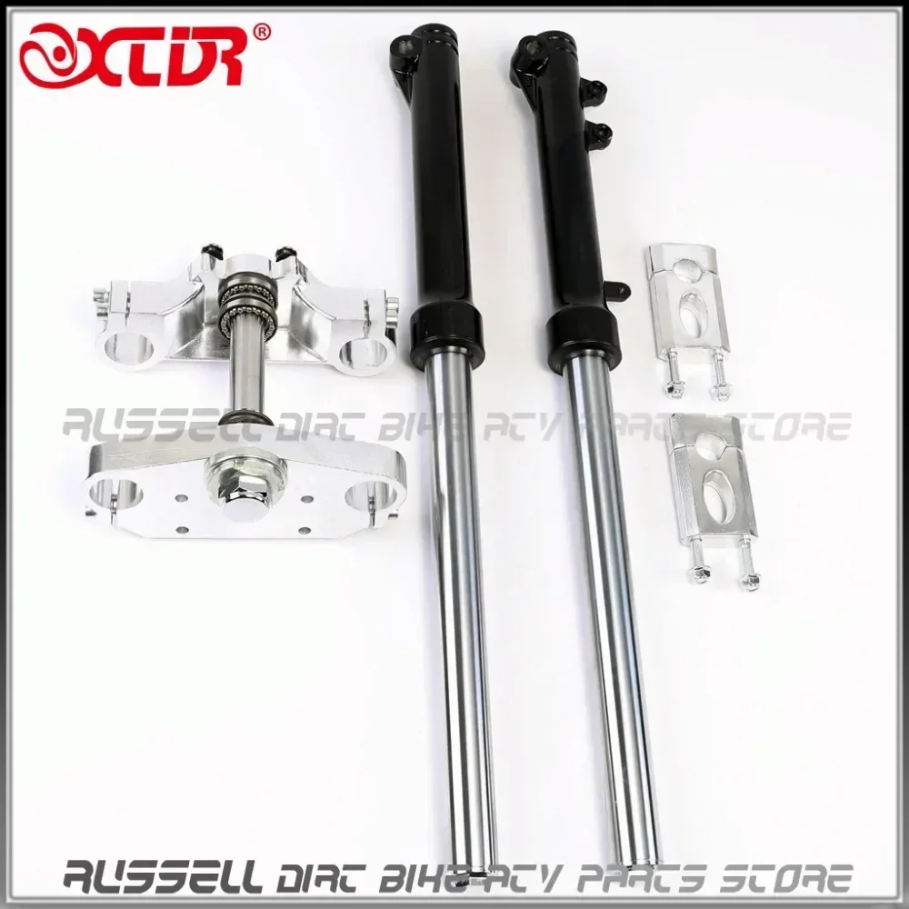 Motorcycle Front Fork Shocks Suspension with Handlebar Triple Tree Clamp and Bar Riser for Dirt Pit Bikes