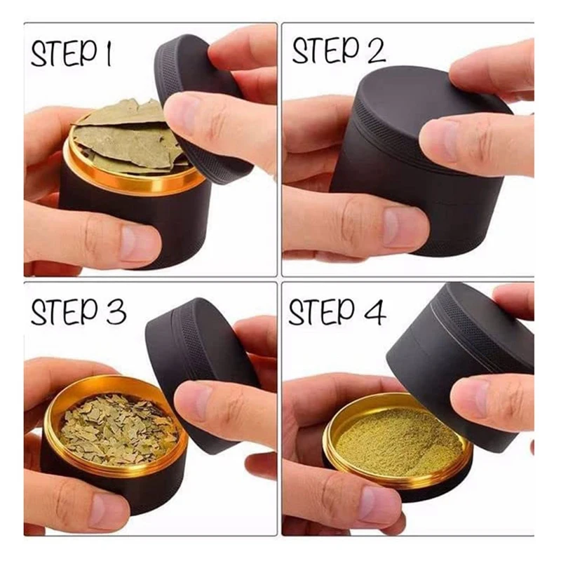 Aluminum Herb Grinder Black Rubber Paint Gold Color Inside-Large Capacity 2.48 Inch 4 Pieces