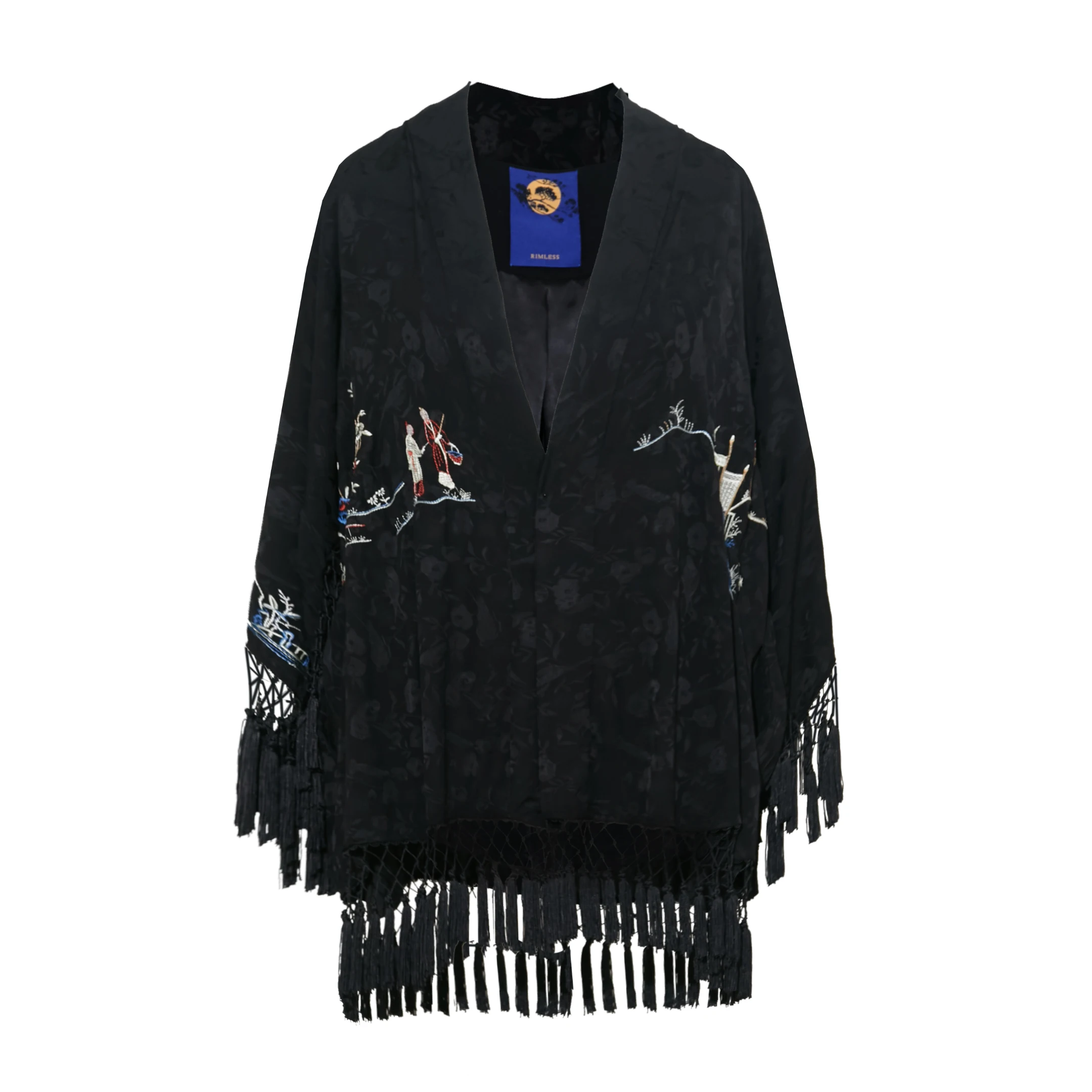 

Embroidered Jacquard Cardigan Design Tassel Edge Coat
