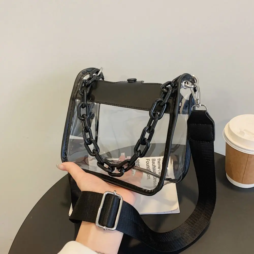 Women Cute Stylish Acrylic Chain Clear Crossbody Purse Small Transparent Stadium Bag Fashion See Through Pvc Side Bag For Girls