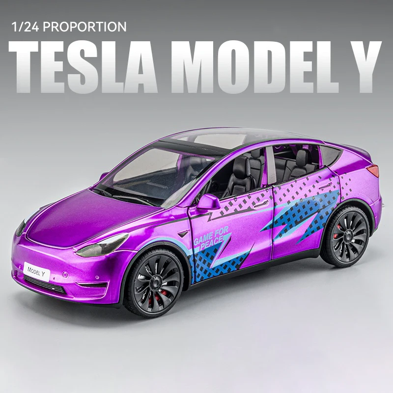 1:24 Tesla Model Y Model 3 Charging Pile Alloy Die Cast Toy Car Model Sound and Light Children's Toy Collectibles Birthday gift 2
