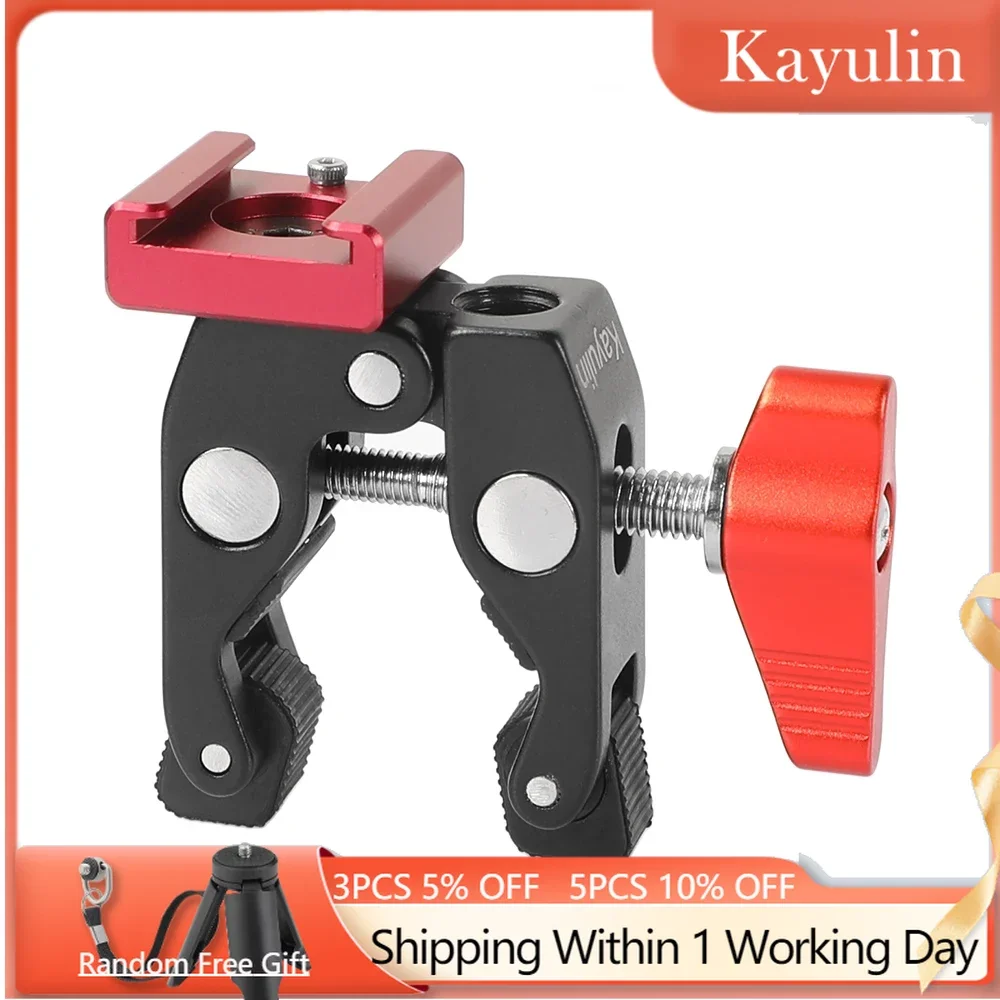 Kayulin Super Crab Clamp Clip Con Fori Filettati Da 1/4 "E 3/8" E Supporto Per Scarpe Rosso Per Dslr Camera Monitor Studio Photo Accessory