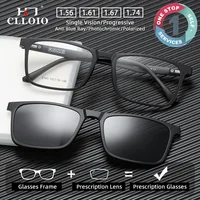 CLLOIO 2-in-1 Magnetic Clip on Glasses for Men and Women, Square Optical Glasses, Polarized Prescription, Progressive Sunglasses