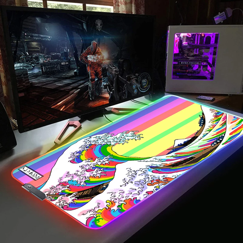 

RGB коврик для мыши Marvell, Аниме Мышь, компьютерный геймерский Настольный резиновый коврик, светодиодная подсветка, дешевый игровой ноутбук дл...