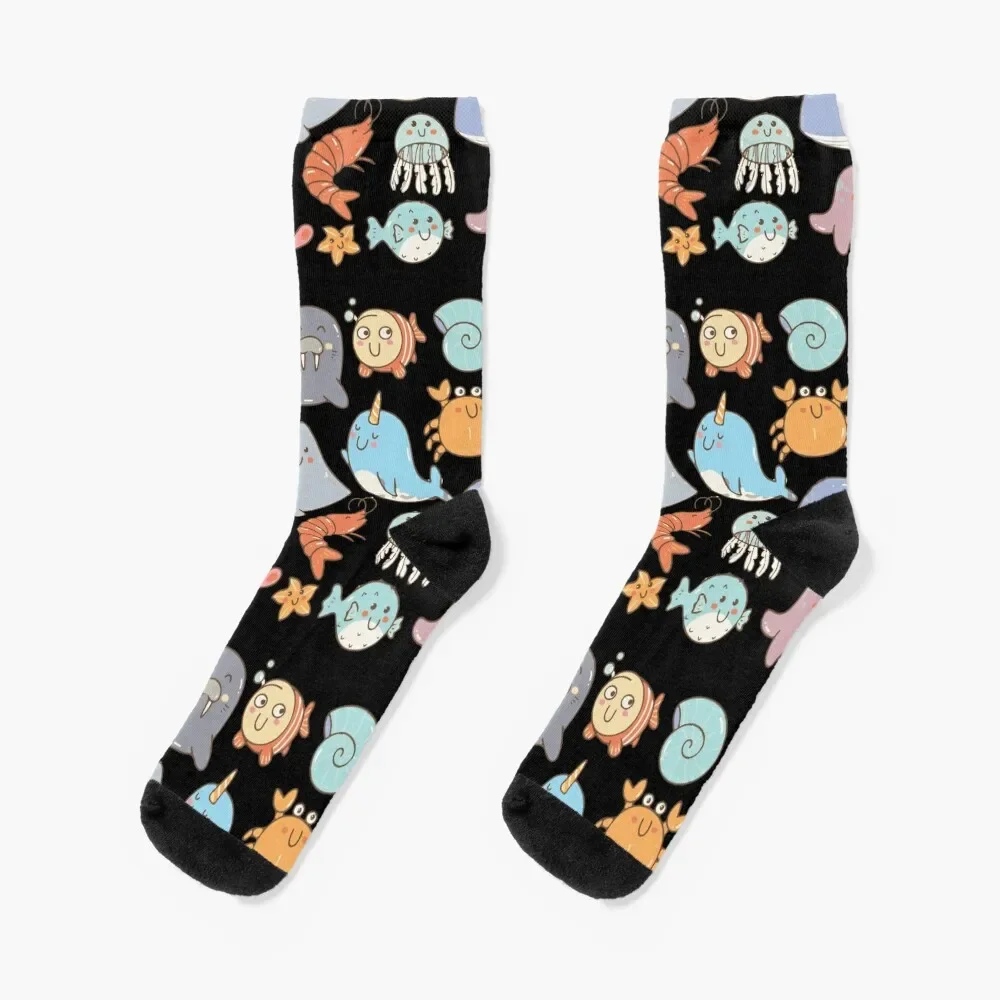 

Sea animal kawaii doodles Socks winter fashionable bright garter christmas gift Luxury Woman Socks Men's