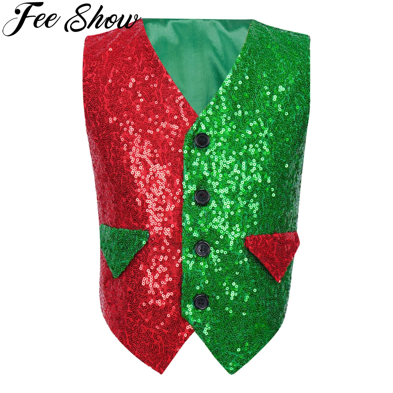 dans landelijk Keizer Kinder jongens glanzende pailletten gilet kerst santa elf mouwloos vest  latin jazz disco xmas podium performance danskostuum| | - AliExpress