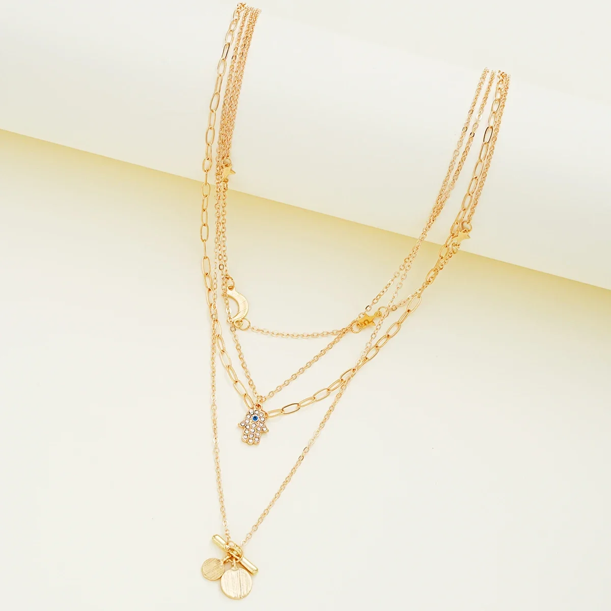 Fashion Boho Gold Color Design Multilayer Chain For Women Vintage Devil Eye Crystal Pendant Necklaces Sets Handmade Jewelry Gift