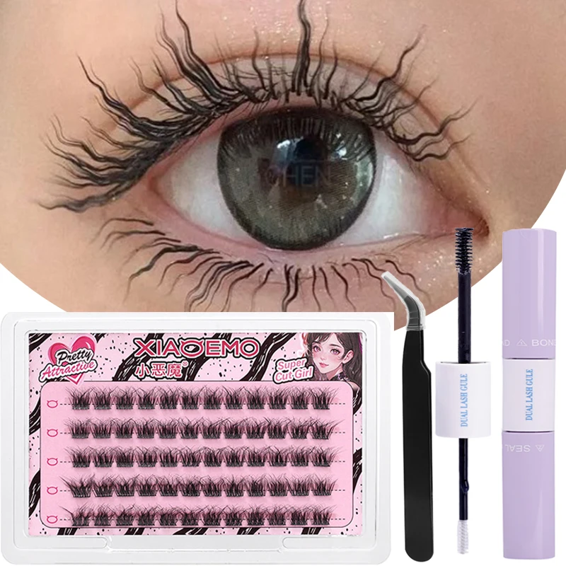 

5D Wool Curly Lashes Kit Music Festival Eyelash Handmade Eyelashes with Eyelash Glue Set 3D Natural Faux Mink Lash Extension