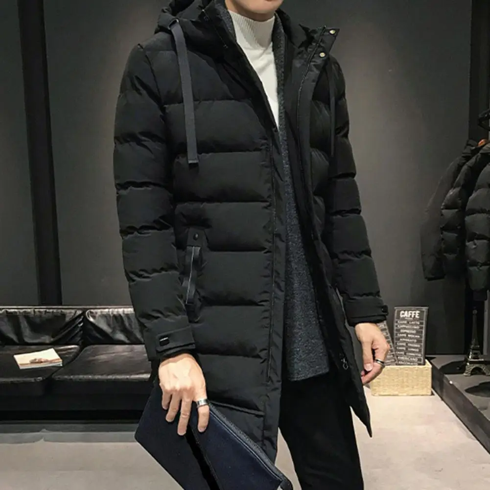 

Mid-length Cotton Coat for Wind Protection Mid-length Cotton Coat with Hood Winter Warmth Men's Hooded Down for Outdoor