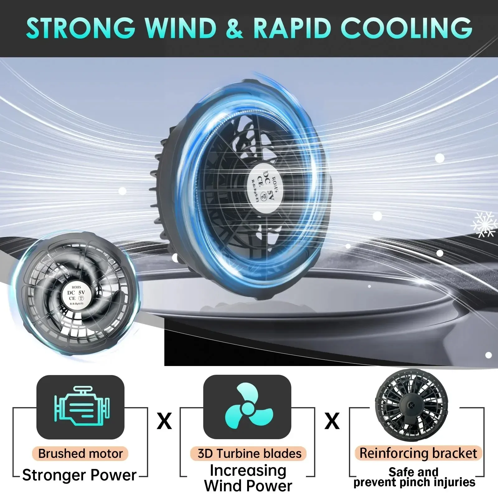 Air Conditioner Vest Cooling Fan 5V or 12V Adjustable Gear High Speed Fan For High Temperature Outdoor Work Fast Cooling DC Fan 3