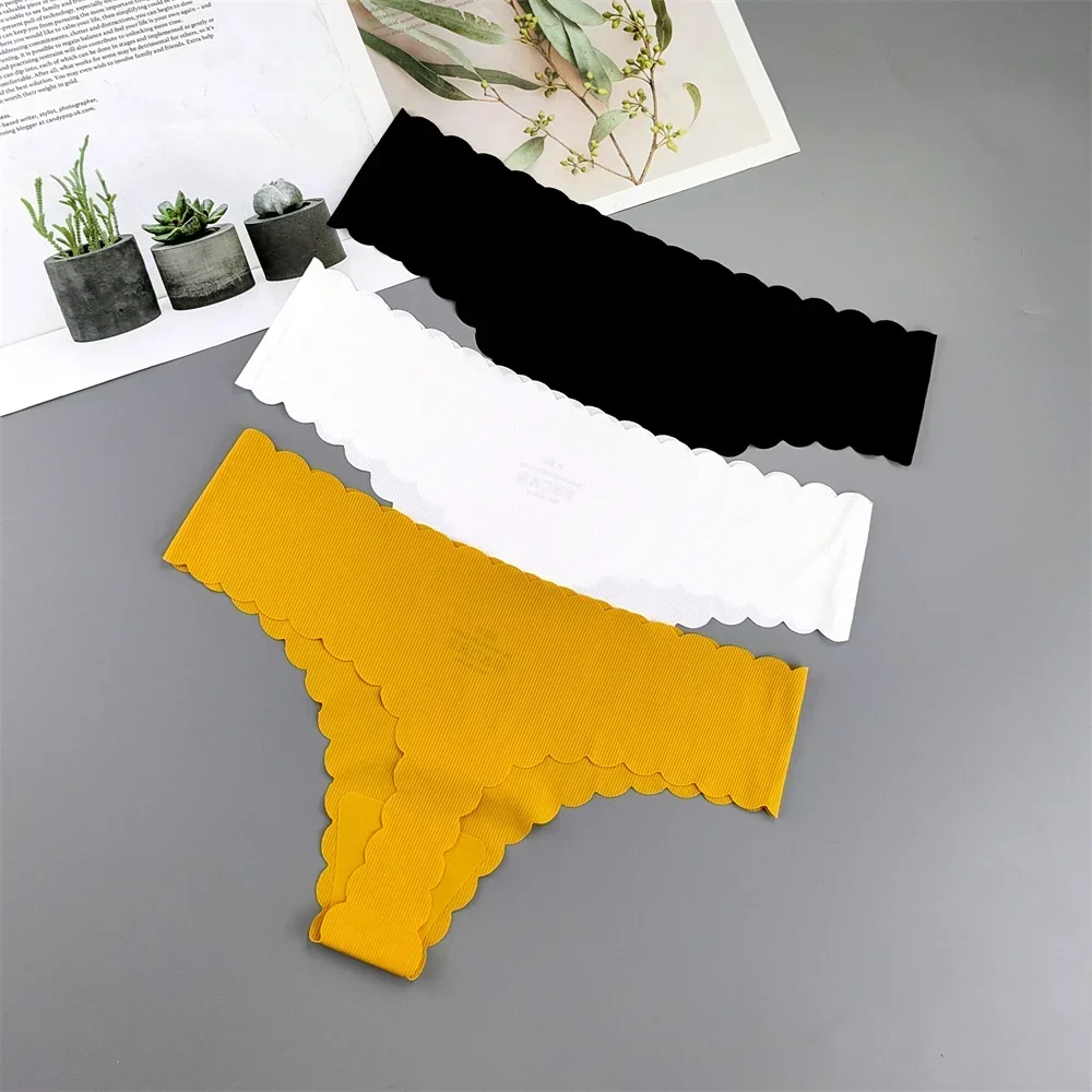 3 Pieces Seamless Thong Panties Pack Women Invisible Thread Ice Silk Sexy G-string Underwear Bikini Brief Plus Size
