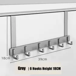 Over-The-Door 6-Hook Organizer for Clothing, Hats, Towels, and Accessories (Grey-18cm)