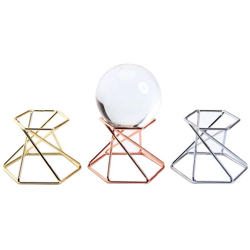 Modern Elegant Small Crystal Holder hexagon Metal stand base With Rock