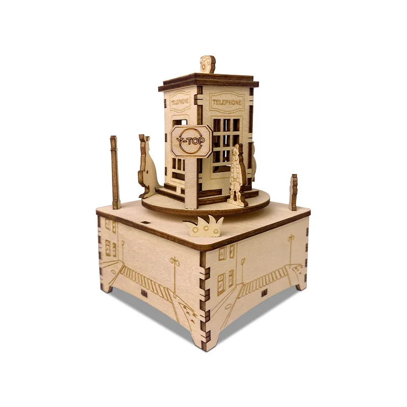 3D Wooden Puzzle Wooden Telephone Booth Music Box Model Kit DIY Model Building Block Kits Assembly Toy Gift for Teens children 15 kinds 1 42 engineering truck toy model alloy diecast vehicle music light excavator fire military truck toys for children y169