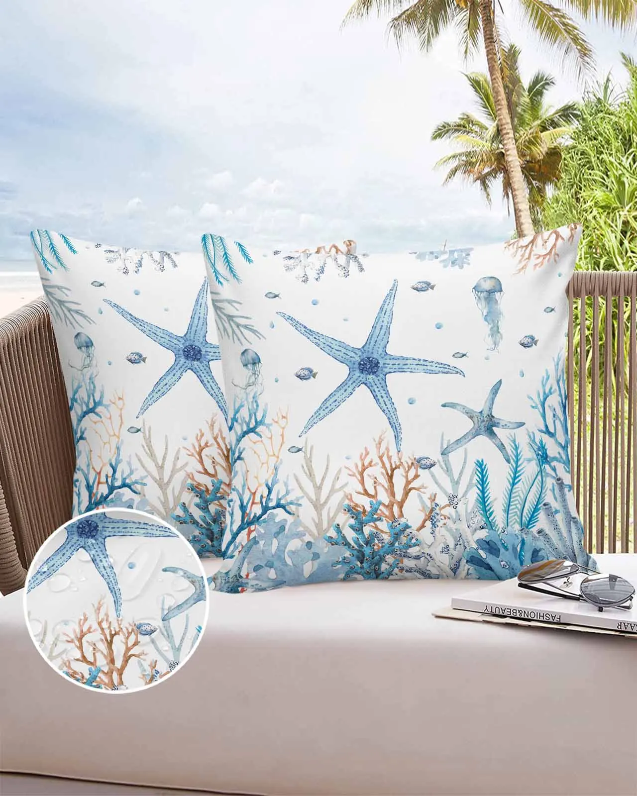 

2/4 Pcs Summer Ocean Coral Starfish Waterproof Pillowcase Office Sofa Throw Pillow Case Car Cushion Cover Home Decor