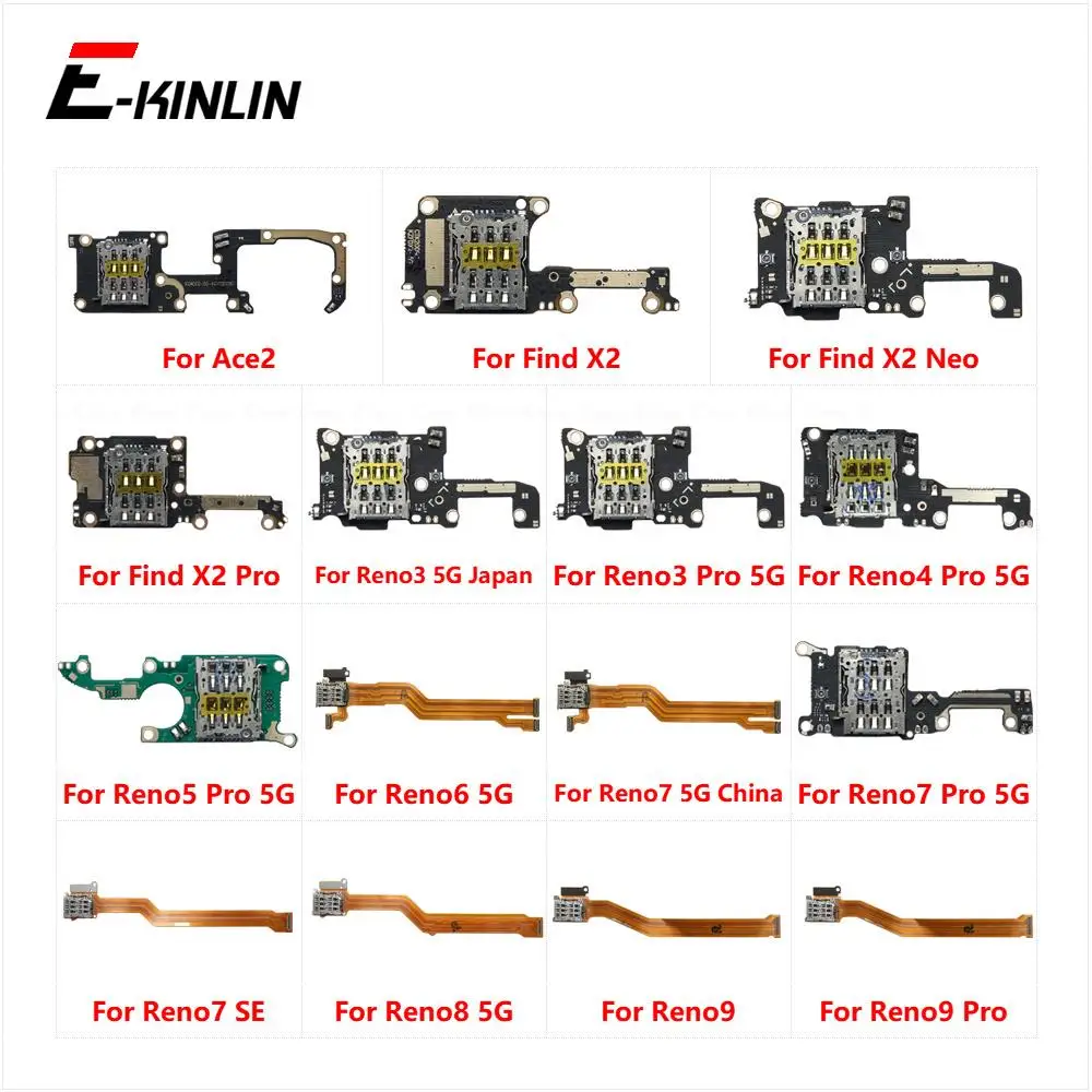 

SIM Tray Card Reader Holder Connector Flex Cable For OPPO Find X2 Neo Ace2 Reno3 Reno4 Reno5 Reno6 Reno7 SE Reno8 Reno9 Pro 5G