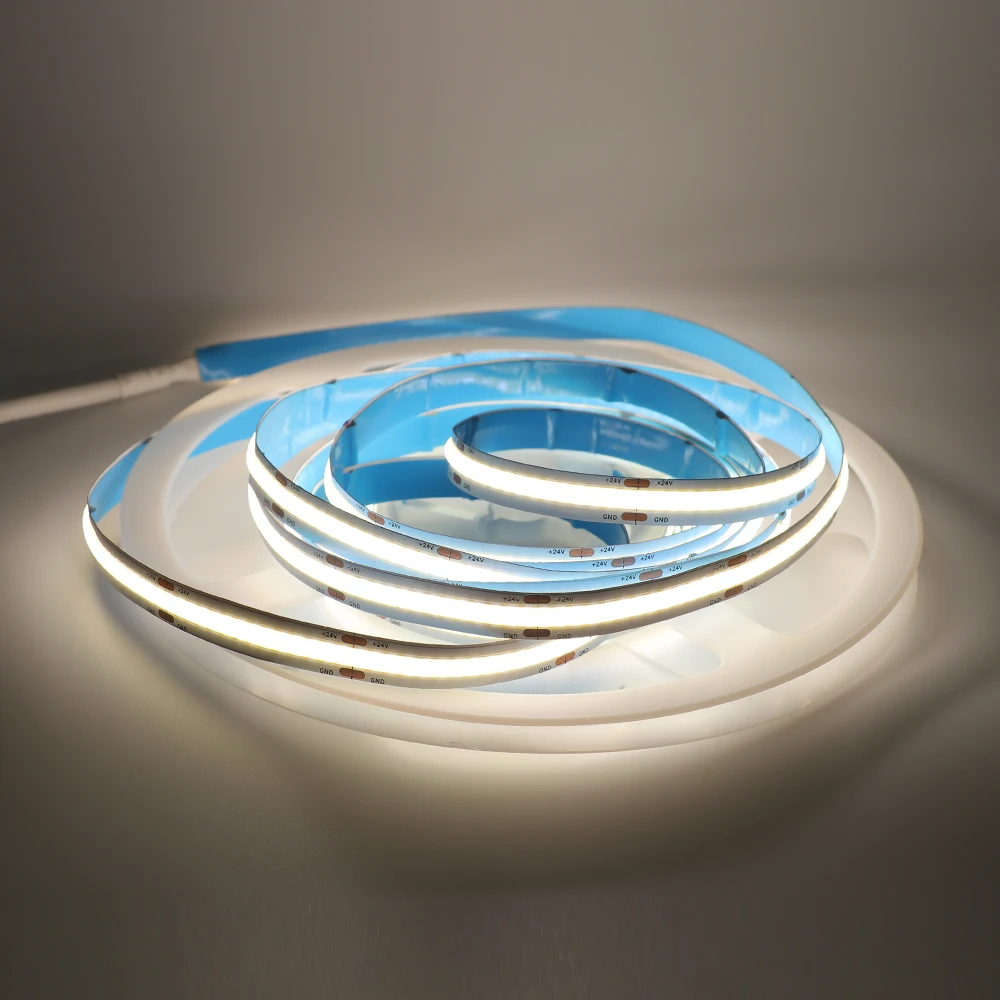 thumbnail image 1 of Tira de luces LED COB de 12 V y 24 V, flexible, de alta densidad, 3000 K, 4000 K, 6000 K, RA90, cinta LED lineal FOB para decoración de cocinas y habitaciones, 1 of 5
