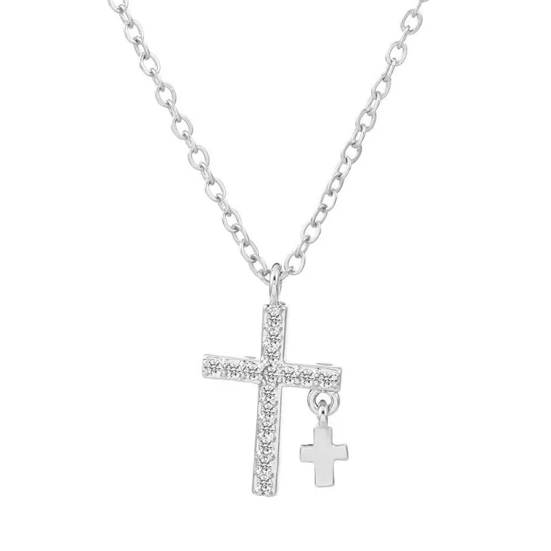 Fashion Simple Stainless Steel Cross Necklaces Women Luxury Design Metal Zircon Clavicle Chain Choker Jewelry Birthday Gift