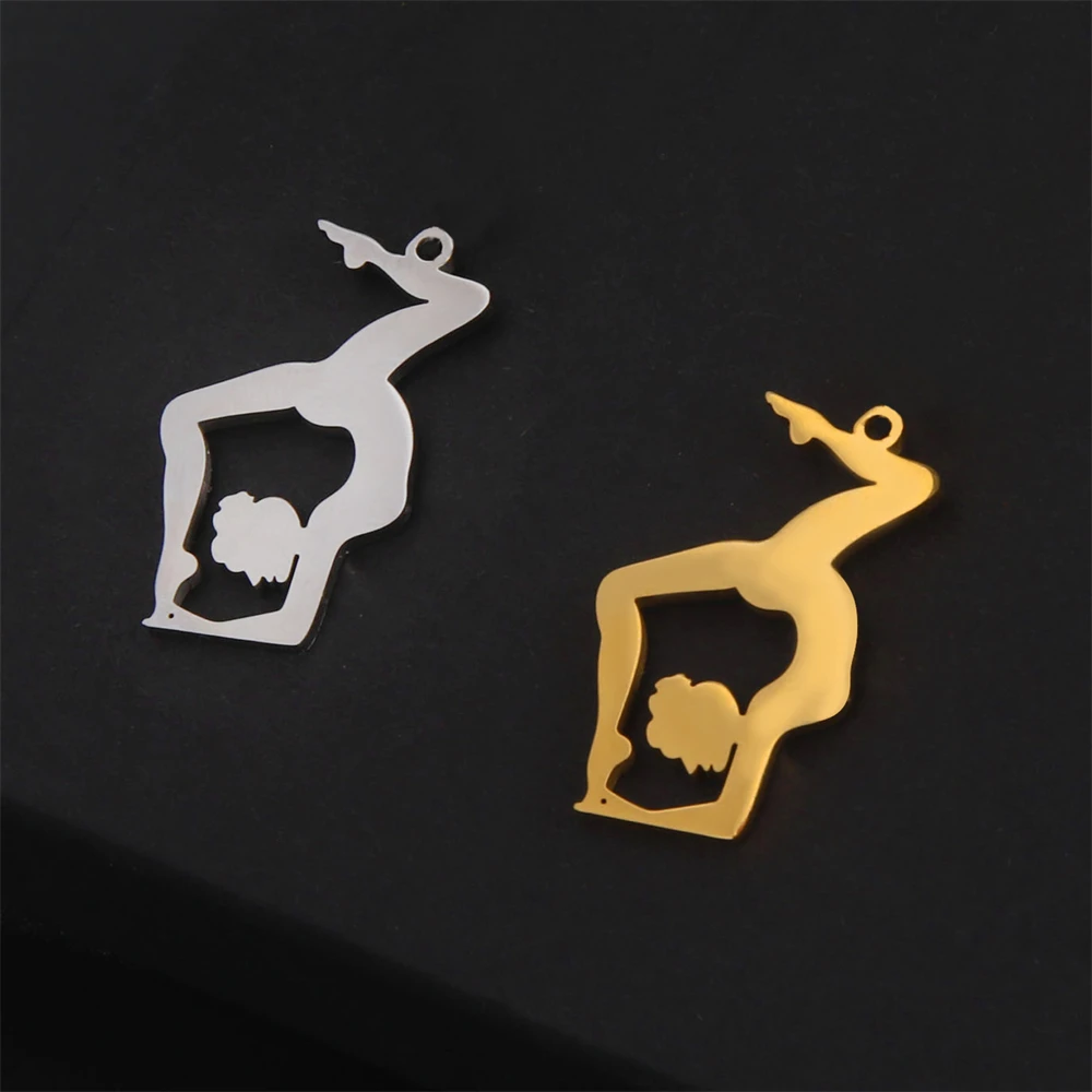 

5pcs/Lot Wholesale Gymnastics Sports Shaped Pendants Accessory Women Stainless Steel Necklace Charms For Jewelry Making Diy Gift