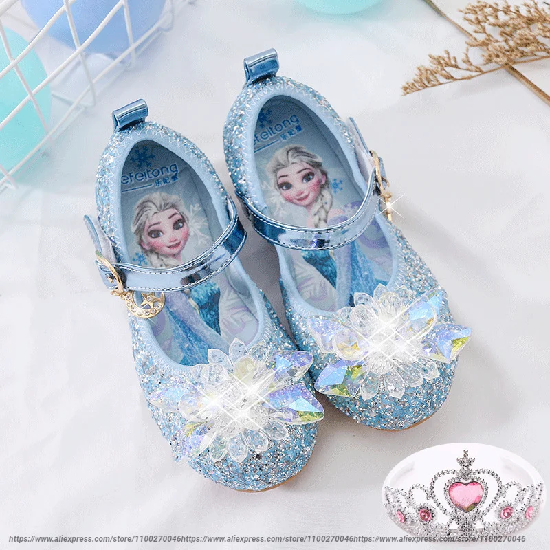Chaussures de princesse Disney à talons hauts,pour enfants, pour fête, pour  l'été, nouvelles sandales, pour bébé et petite fille, en cristal, taille 23  à 36