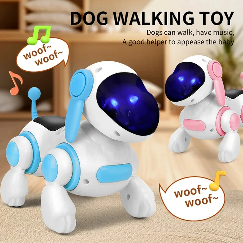 Intelligent interactive robot dog simulates walking emits light makes sound plays music without battery