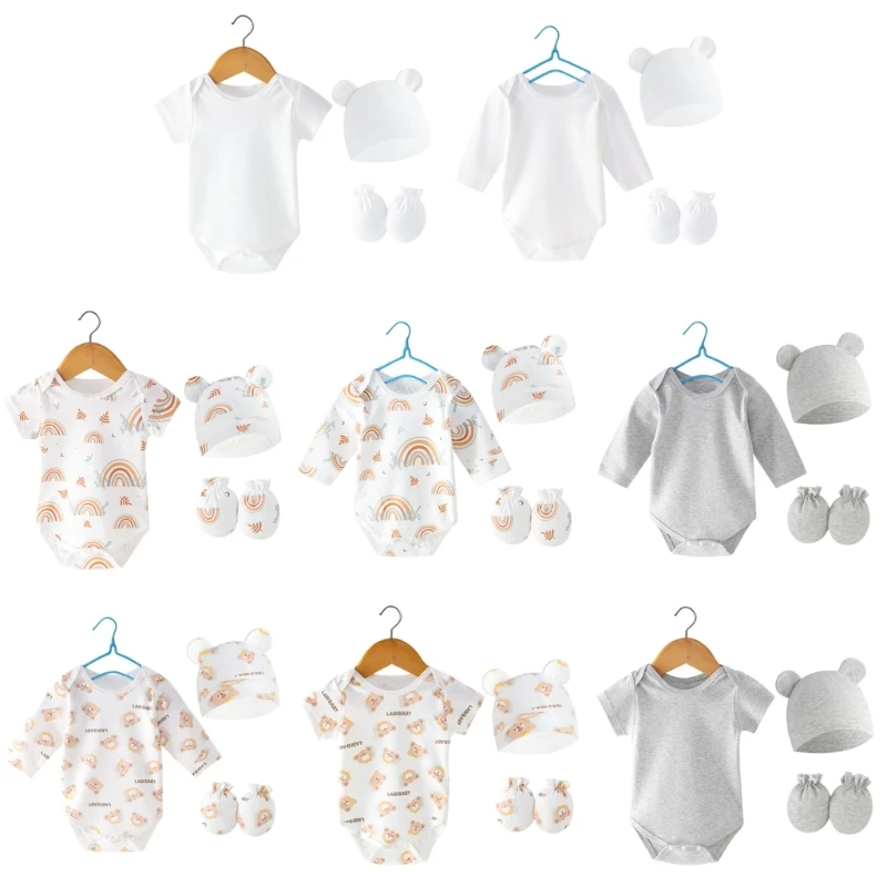 

Baby Crawling Clothes with Hand Glove & Bonnet set Baby Hat Bodysuit Gloves set H37A