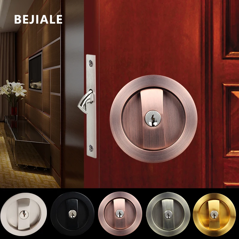 Sliding Door Interior Invisible Sliding Door Built-in Bathroom Kitchen Round Household Universal Wood Lock With Key