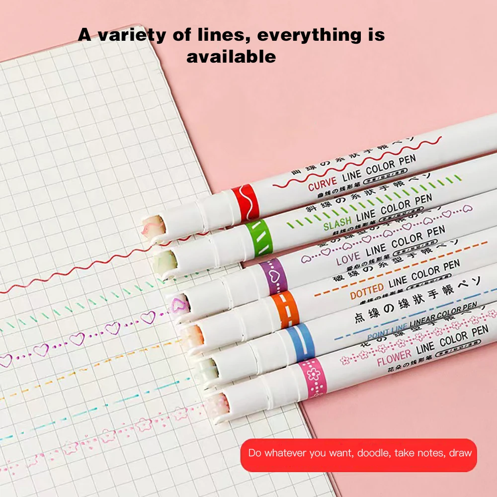 Marker Pens 6Colors Funny Line Pattern Outline