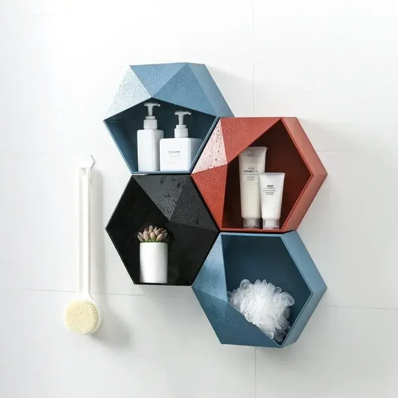 Nordic Style Wooden Decor Wall Mount Hexagonal Frame Books Toys Flower Pot Storage Shelf Holder Figurines Display Crafts Shelves 3