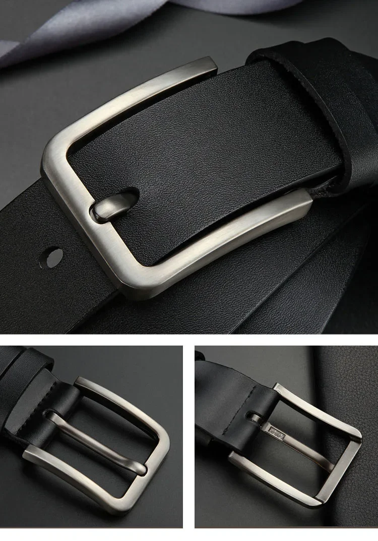 Mens Luxury PU Leather Belt - Alloy Square Pin Buckle Designer Jeans Accessory